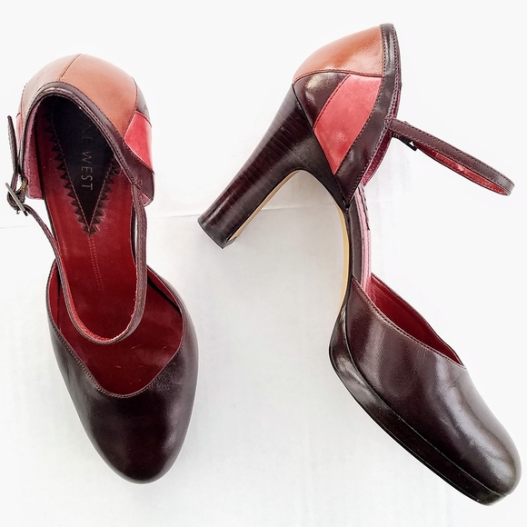 Nine West Shoes - Nine West Retro Bordeaux Leather Stacked Heels